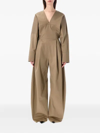 The Latest Long V-neck Jumpsuit In Brown