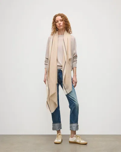 Johnstons Of Elgin Ives Natural Chevron Border Cashmere Scarf In Neutral