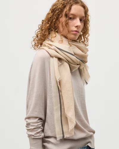Johnstons Of Elgin Ives Natural Chevron Border Cashmere Scarf In Neutral