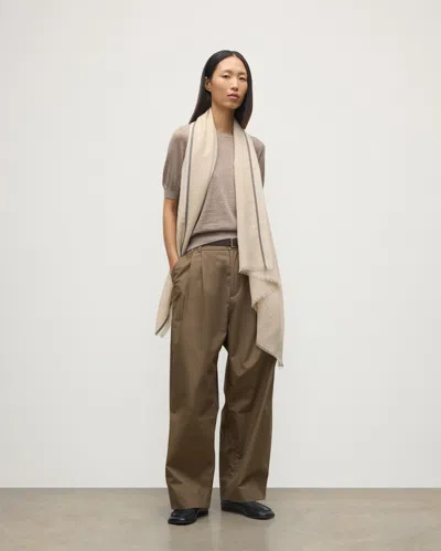 Johnstons Of Elgin Ives Natural Chevron Border Cashmere Scarf In Neutral