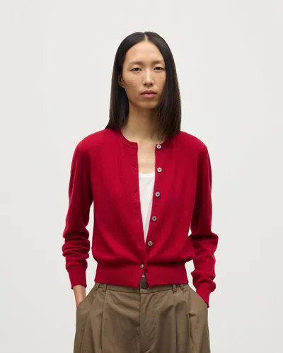 Johnstons Of Elgin Iris Cashmere Crewneck Cardigan In Red