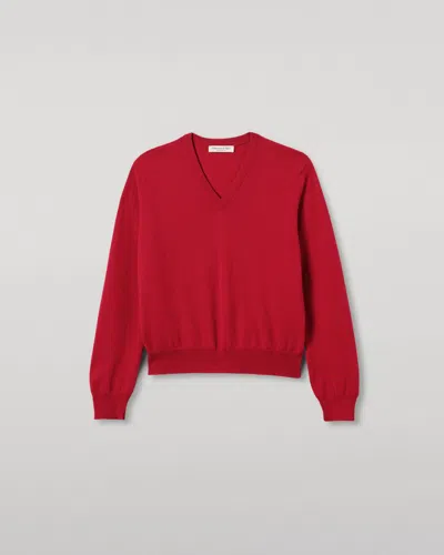 Johnstons Of Elgin Lunan Red Classic Cashmere V Neck Jumper
