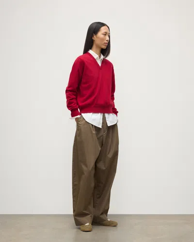 Johnstons Of Elgin Lunan Red Classic Cashmere V Neck Jumper