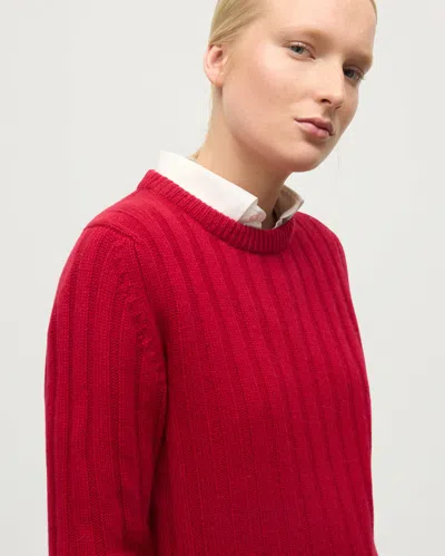 Johnstons Of Elgin Lecht Cashmere Rib Crewneck Sweater In Red