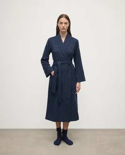Johnstons Of Elgin Donegal Cashmere Navy Dressing Gown In Blue