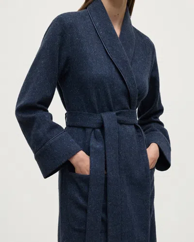 Johnstons Of Elgin Donegal Cashmere Navy Dressing Gown In Blue