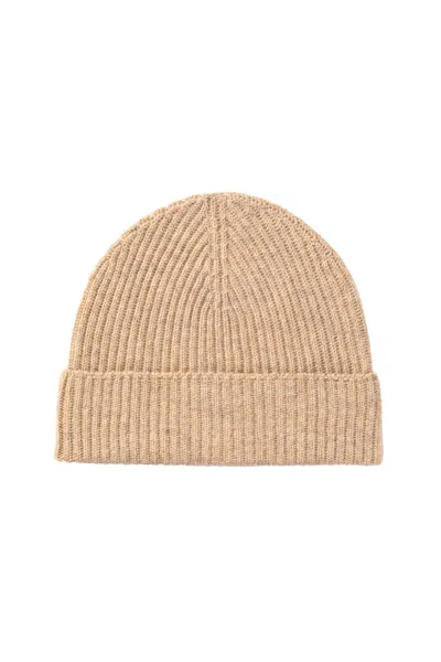 Johnstons Of Elgin Natural Ribbed Cashmere Beanie In Brown
