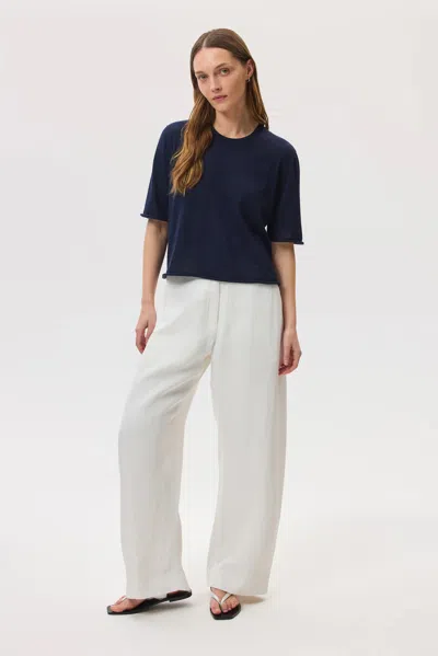 Johnstons Of Elgin Superfine Merino Wool Dark Navy T-shirt In Green