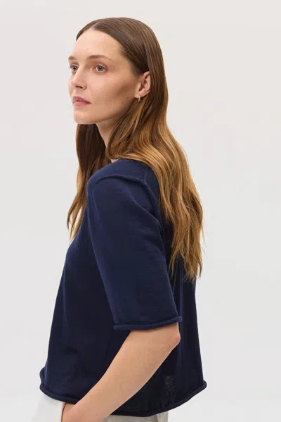 Johnstons Of Elgin Superfine Merino Wool Dark Navy T-shirt In Green