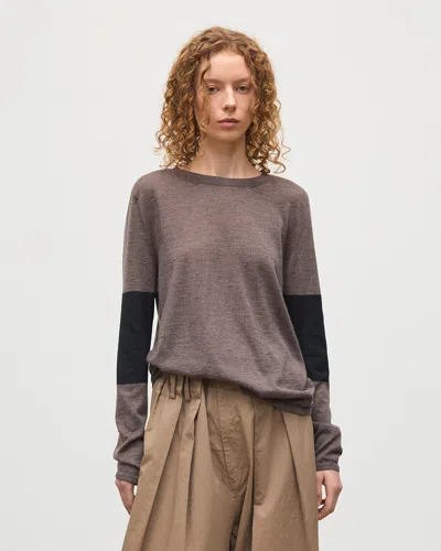 Johnstons Of Elgin Euna Brown & Black Superfine Cashmere T-shirt In Gray