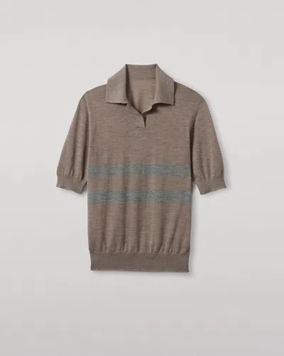Johnstons Of Elgin Coira Stripe Superfine Cashmere Polo In Brown