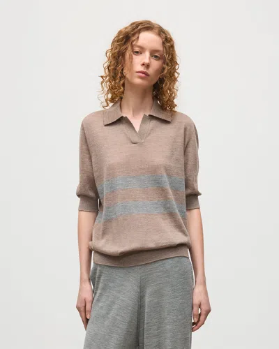 Johnstons Of Elgin Coira Stripe Superfine Cashmere Polo In Brown