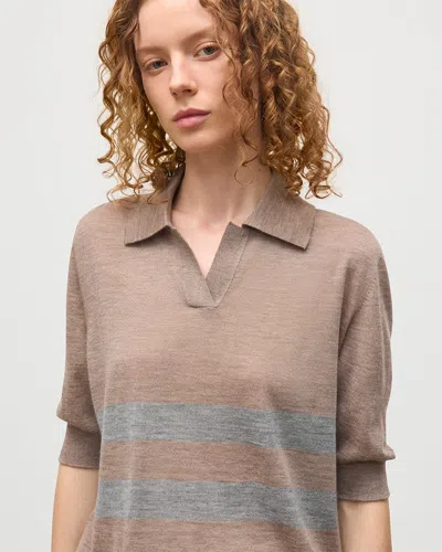 Johnstons Of Elgin Coira Stripe Superfine Cashmere Polo In Brown