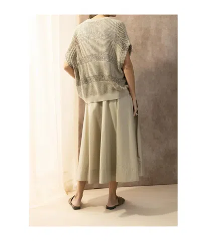 Brunello Cucinelli Openwork Knit Crewneck Top With Micro Sequins In Neutral