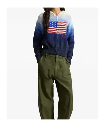 Polo Ralph Lauren Ombre Cotton Hoodie Knitwear Blue In Multi