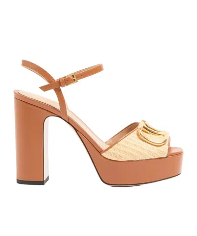 Valentino Garavani Vlogo Signature Platform Sandal In Raffia 115mm Woman Beige 42 In Brown