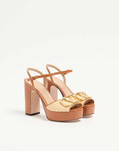 Valentino Garavani Vlogo Signature Platform Sandal In Raffia 115mm Woman Beige 42 In Brown