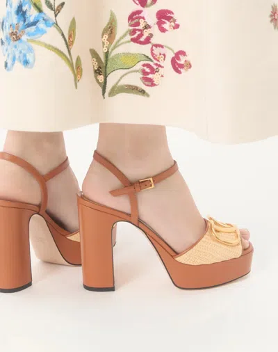 Valentino Garavani Vlogo Signature Platform Sandal In Raffia 115mm Woman Beige 42 In Brown