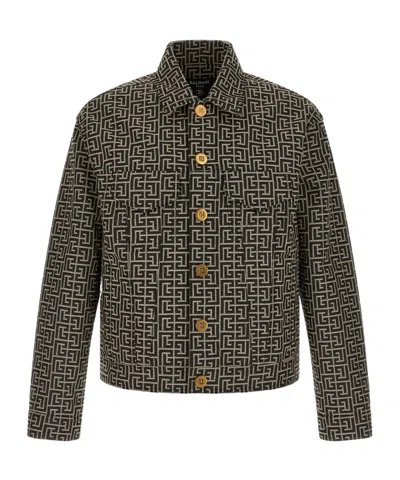 Balmain Jacquard Monogram Jacket Puffer Jackets Black In Black
