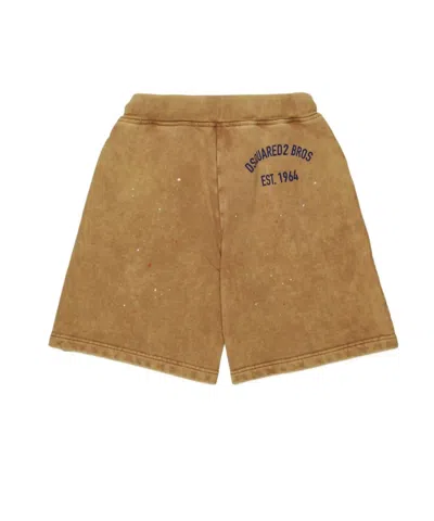 Dsquared2 Kids Sprayed Effect Drawstring Shorts In Brown