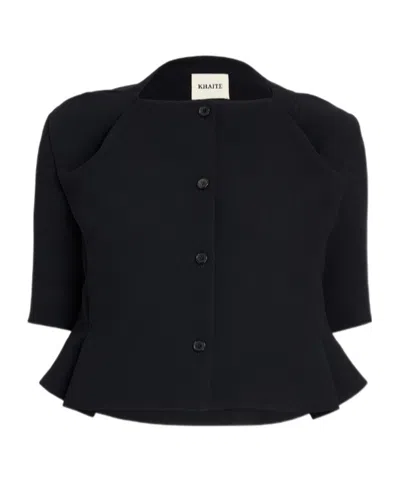 Khaite Franc Folded-neckline Button-fastening Jacket In Blue