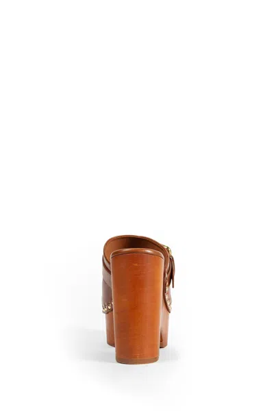 Chloé Jeanette Brown Wedge Clog In Leather And Wool Woman In Brown