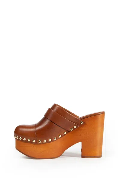 Chloé Jeanette Brown Wedge Clog In Leather And Wool Woman In Brown