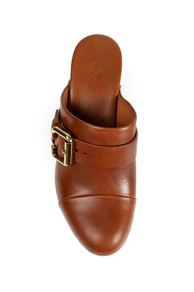 Chloé Jeanette Brown Wedge Clog In Leather And Wool Woman In Brown