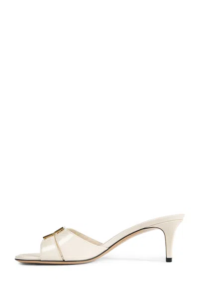 Fendi Fold Leather Kitten-heel Sandals In White