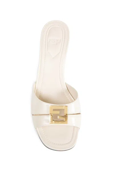 Fendi Fold Leather Kitten-heel Sandals In White