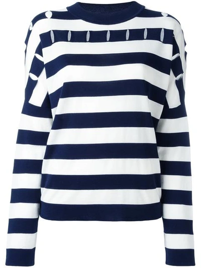 Jil Sander Striped Round Neck Jumper In Navy-white