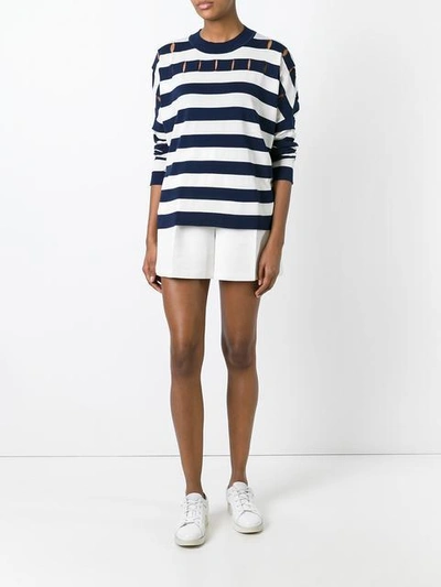 Shop Jil Sander Striped Round Neck Jumper In Blue