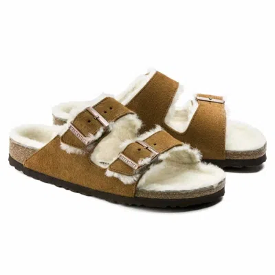 Birkenstock Arizona Shearling Suede Leather Sandals (drope S) Shoes In Brown