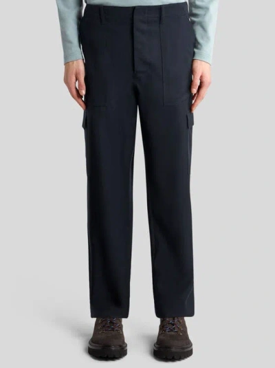 Etro Black Straight Cargos Pants In Blue