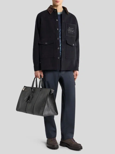 Etro Black Straight Cargos Pants In Blue