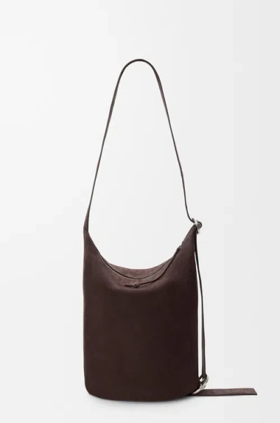 Loewe Loop Medium Logo-debossed Nubuck Bucket Bag In Brown
