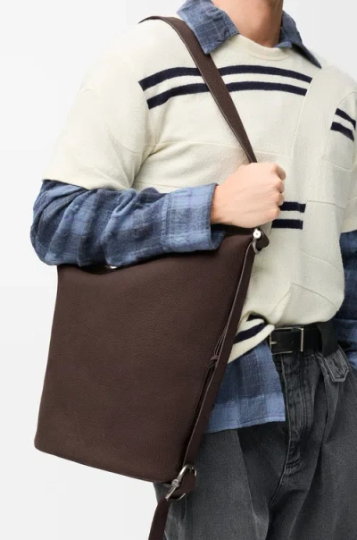 Loewe Loop Medium Logo-debossed Nubuck Bucket Bag In Brown