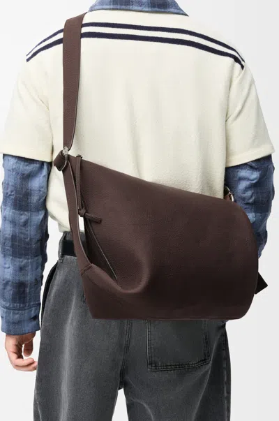 Loewe Loop Medium Logo-debossed Nubuck Bucket Bag In Brown