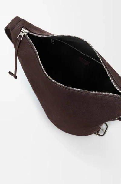 Loewe Loop Medium Logo-debossed Nubuck Bucket Bag In Brown