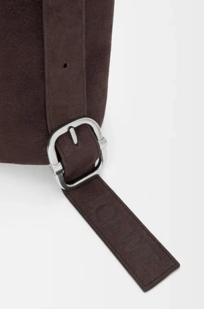 Loewe Loop Medium Logo-debossed Nubuck Bucket Bag In Brown