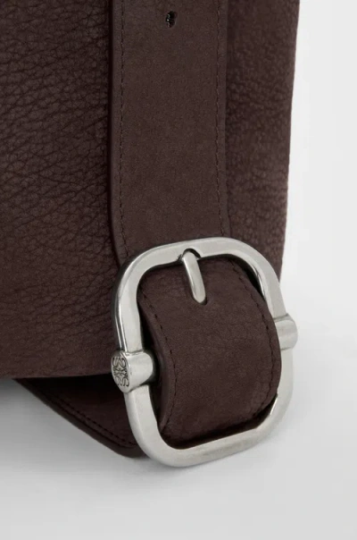 Loewe Loop Medium Logo-debossed Nubuck Bucket Bag In Brown