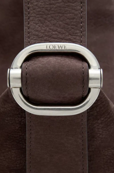 Loewe Loop Medium Logo-debossed Nubuck Bucket Bag In Brown