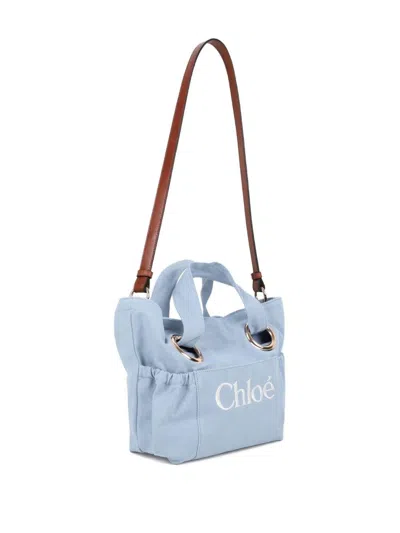 Chloé Kids Logo Embroidered Tote Bag In Blue