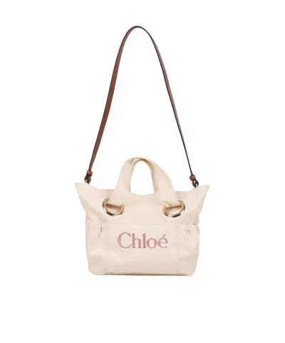 Chloé Kids Logo Embroidered Tote Bag In Neutral