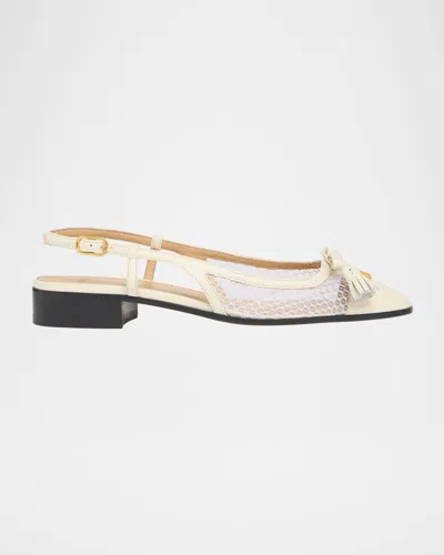 Valentino Garavani Valet Du Roi Tasseled Leather And Mesh Slingback Ballet Flats In White