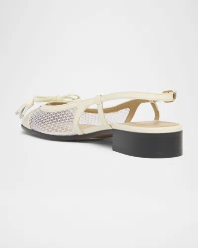 Valentino Garavani Valet Du Roi Tasseled Leather And Mesh Slingback Ballet Flats In White
