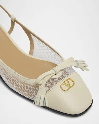 Valentino Garavani Valet Du Roi Tasseled Leather And Mesh Slingback Ballet Flats In White