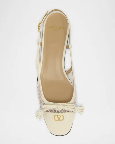 Valentino Garavani Valet Du Roi Tasseled Leather And Mesh Slingback Ballet Flats In White