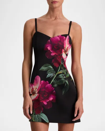 Alice And Olivia Nina Sweetheart Spaghetti Strap Mini Dress Empress Bloom Black In Multi