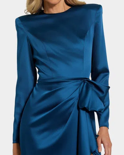 Mac Duggal Long Sleeve Structured Bow Draped Column Gown In Blue